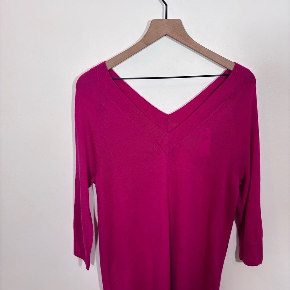 Anthropologie Moth Pink/Rose V Neck 3/4 Sleeve Merino Wool Sweater NWT Small - Picture 3 of 13
